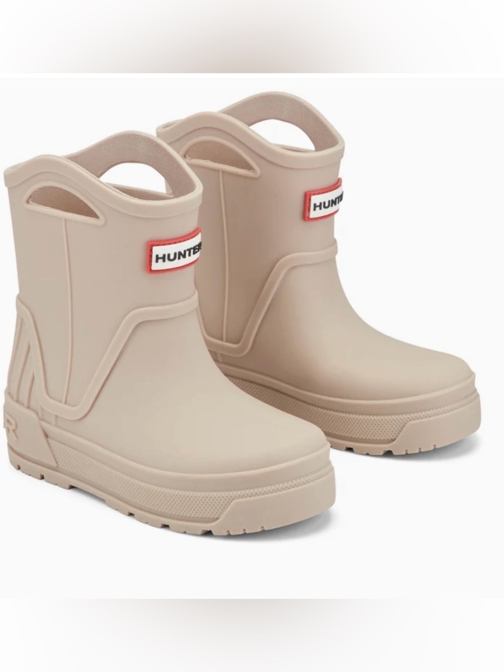 NWT Hunter Georgey Kids Waterproof Pull-On Rain Boots in Light Brown, Size 12C